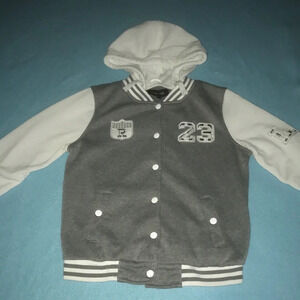 NEW LOOK varsity letterman style jacket hooded snap up closure 2 pockets size M